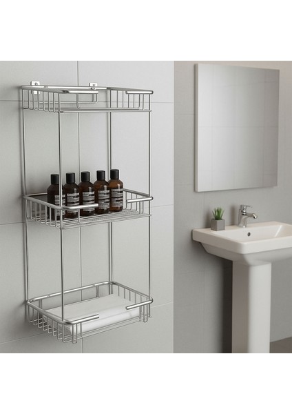 Banyo Duş Köşe Rafı Üç Katlı Kare Şampuanlık Krom Paslanmaz Metal Düzenleyici Raf Sistemi 50 cm fırsatları