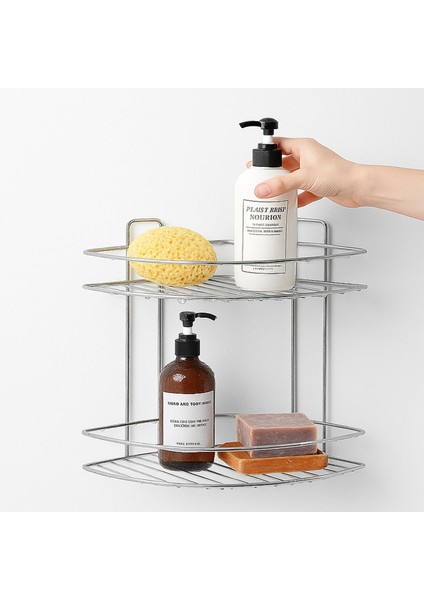 Iki Katlı Krom Banyo Duş Köşe Rafı Paslanmaz Metal Şampuanlık Duvar Montajlı Düzenleyici Raf Seti indirimleri