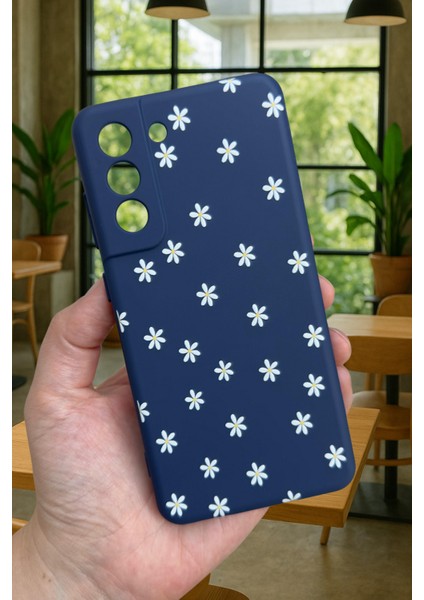 Samsung Galaxy S21 Fe - Mini Papatya Desenli Silikon Darbe Emici Klasik Korumalı Rubber Kılıf