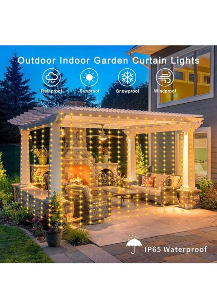 Fişli 3x3 Metre 8 Fonksiyonlu Animasyonlu Perde LED Işık Saçak LED Işık 300 LED Yılbaşı Işığı Süsü fırsatları