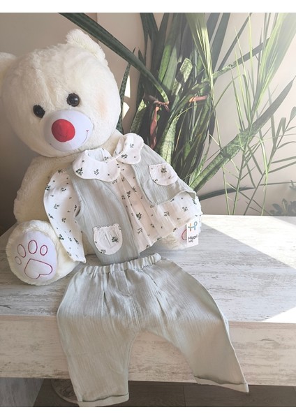 Kız Bebek Çocuk Üçlü Takım Yelekli Müslin Keten %100 Pamuk Şık Tasarım fiyatları