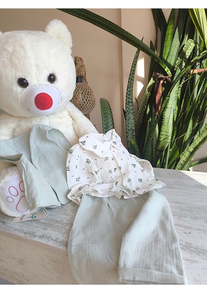 Kız Bebek Çocuk Üçlü Takım Yelekli Müslin Keten %100 Pamuk Şık Tasarım fırsatları