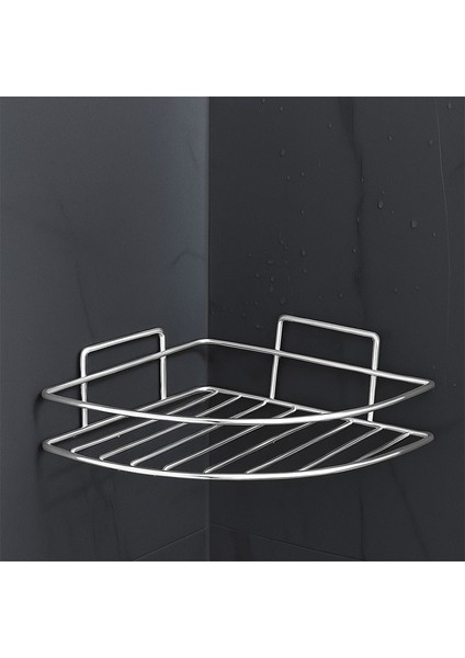 Krom Tek Katlı Duş Şampuanlığı Paslanmaz Çelik Banyo Köşe Rafı Vidalı Sağlam ve Şık Tasarım