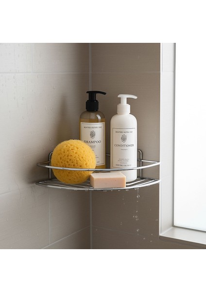 Krom Tek Katlı Duş Şampuanlığı Paslanmaz Çelik Banyo Köşe Rafı Vidalı Sağlam ve Şık Tasarım indirimleri