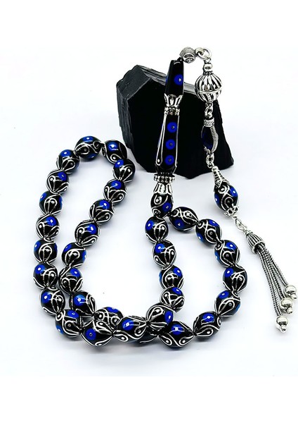 Gümüş Işlemeli Usta Işçilikli Orijinal Oltu Taşı Tesbih fiyatları