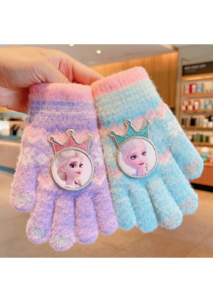 Çocuk Elnleri 2025 Sonbahar ve Kış Küçük Kız Elsa Prenses Beş Parmaklı Elnler Bebek 4-8 ​​yaş Arası 5 Antifrizli Sıcak Parmaklı Eln (Yurt Dışından)