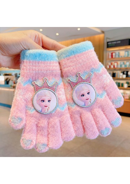 Çocuk Elnleri 2025 Sonbahar ve Kış Küçük Kız Elsa Prenses Beş Parmaklı Elnler Bebek 4-8 ​​yaş Arası 5 Antifrizli Sıcak Parmaklı Eln (Yurt Dışından)