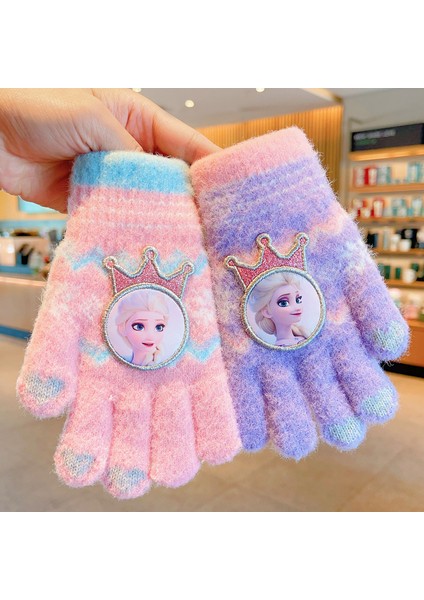 Çocuk Elnleri 2025 Sonbahar ve Kış Küçük Kız Elsa Prenses Beş Parmaklı Elnler Bebek 4-8 ​​yaş Arası 5 Antifrizli Sıcak Parmaklı Eln (Yurt Dışından)