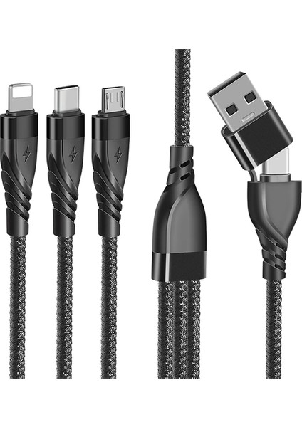 Ally 3in1 Type-C + USB To Lightning + Type-C + Micro USB Şarj ve Data KABLOSU-(5775 - M199K978-R45