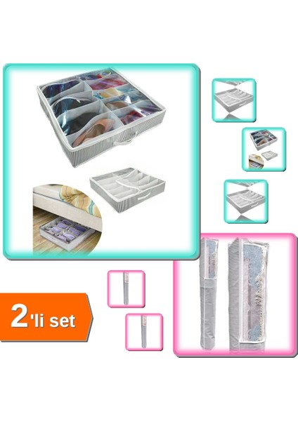 12 Bölmeli Ayakkabı Saklama Çantası + Pencereli Halı Hurcu 4 M2 - 2li Set ABC123