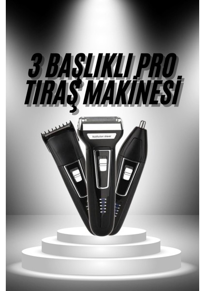 3'lü Set Saç Sakal Kesme Traş Makinesi Burun Kılı Alma Tıraş Makinesi - T686G580-Z83686