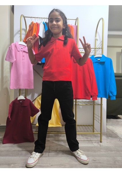 unisex Çocuk Genç Polo Yaka Kısa Kol Okul Günlük Tişört, Nefes Alabilen Kumaş fırsatları