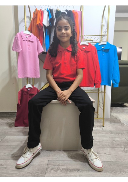 unisex Çocuk Genç Polo Yaka Kısa Kol Okul Günlük Tişört, Nefes Alabilen Kumaş indirimleri