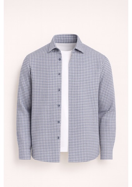 Jonas Ekose Küçük Kareli Relaxed Fit %100 Pamuklu Flanel Kumaş Erkek Gömlek - Taş