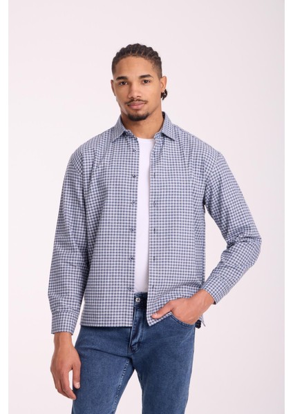 Jonas Ekose Küçük Kareli Relaxed Fit %100 Pamuklu Flanel Kumaş Erkek Gömlek - Taş fiyatları