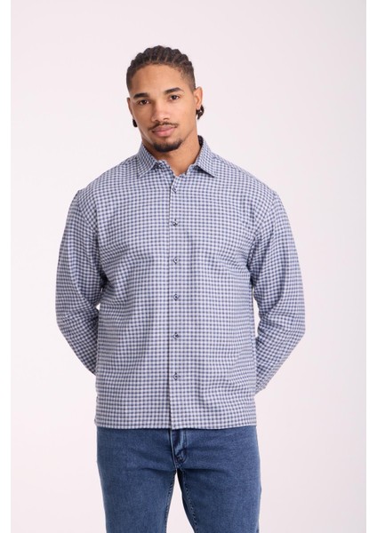 Jonas Ekose Küçük Kareli Relaxed Fit %100 Pamuklu Flanel Kumaş Erkek Gömlek - Taş indirimleri