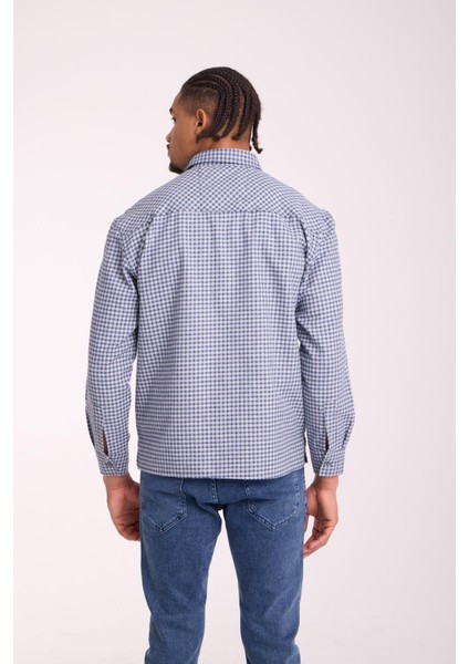 Jonas Ekose Küçük Kareli Relaxed Fit %100 Pamuklu Flanel Kumaş Erkek Gömlek - Taş