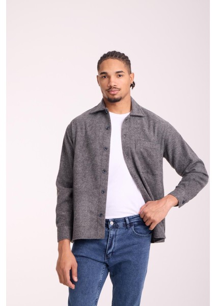 Frankel Kaşe Kumaş Tek Cepli Relaxed Fit Erkek Gömlek - Açık Gri fiyatları