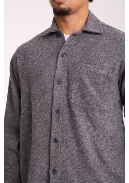Frankel Kaşe Kumaş Tek Cepli Relaxed Fit Erkek Gömlek - Açık Gri modelleri