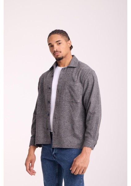 Frankel Kaşe Kumaş Tek Cepli Relaxed Fit Erkek Gömlek - Açık Gri fırsatları