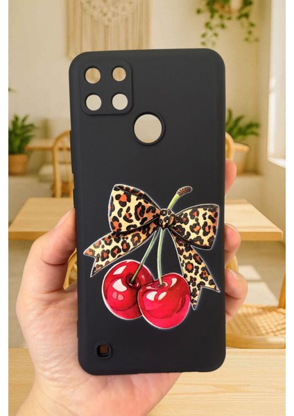 Realme C21Y ve C25Y Uyumlu Kiraz Leopar Fiyonk Desenli Silikon Darbe Emici Rubber Kılıf fiyatları