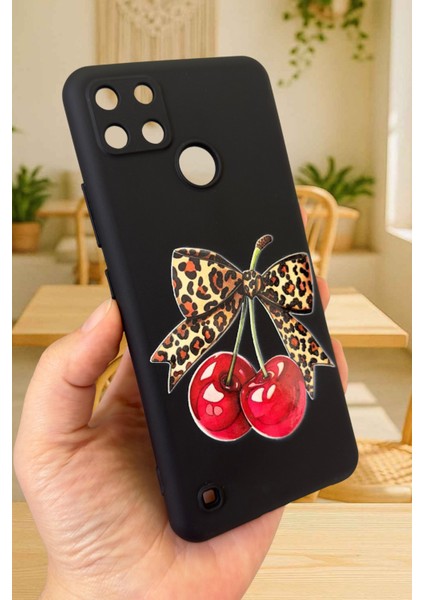 Realme C21Y ve C25Y Uyumlu Kiraz Leopar Fiyonk Desenli Silikon Darbe Emici Rubber Kılıf modelleri