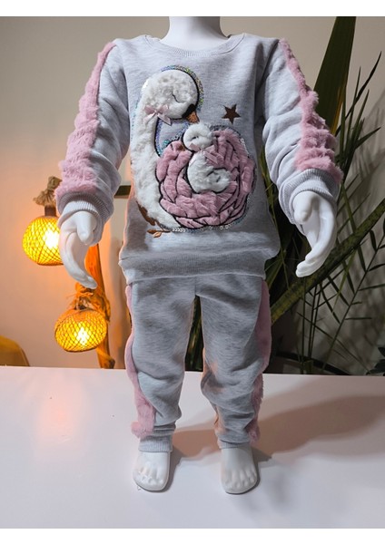 Kız Çocuk Peluş Detaylı Kabartmalı Kalın Takım Cepli %100 Pamuk fiyatları