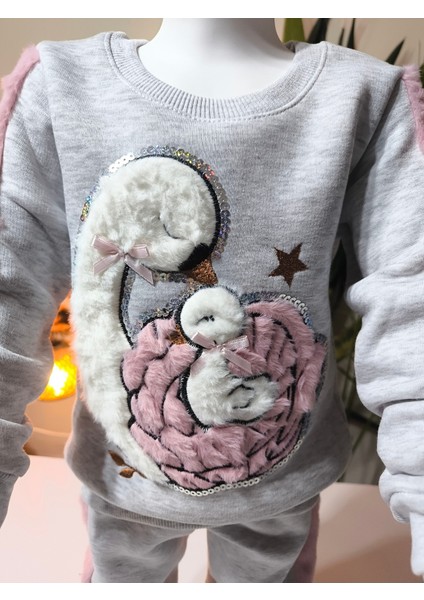 Kız Çocuk Peluş Detaylı Kabartmalı Kalın Takım Cepli %100 Pamuk modelleri