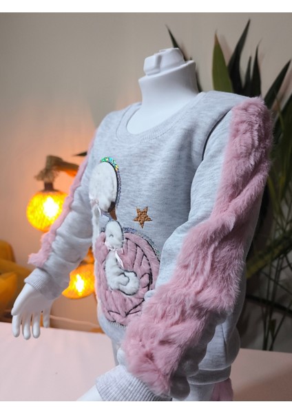 Kız Çocuk Peluş Detaylı Kabartmalı Kalın Takım Cepli %100 Pamuk indirimleri