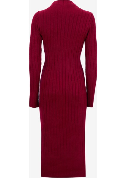 Yarım Balıkçı Yaka Fitilli Bordo Midi Kadın Elbise PBF5WL-ELB5102 fiyatları