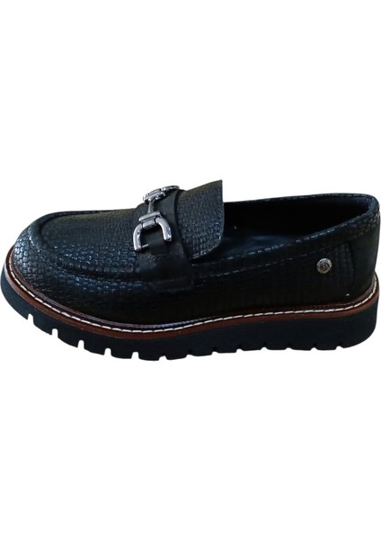 D25KA-3240 Kadın Hakiki Deri Baskılı Tokalı Casual Günlük Ayakkabı Siyah Kroko fiyatları