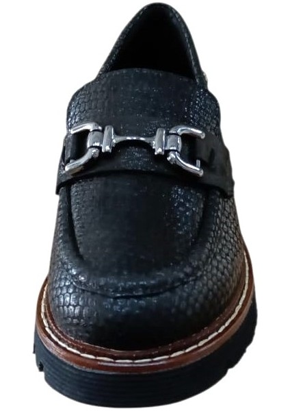 D25KA-3240 Kadın Hakiki Deri Baskılı Tokalı Casual Günlük Ayakkabı Siyah Kroko modelleri