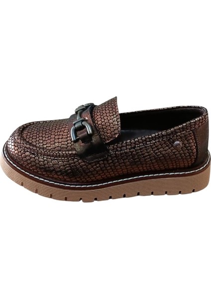D25KA-3240 Kadın Hakiki Deri Baskılı Tokalı Casual Günlük Ayakkabı Bakır fiyatları