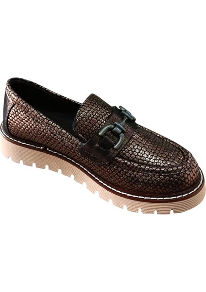 D25KA-3240 Kadın Hakiki Deri Baskılı Tokalı Casual Günlük Ayakkabı Bakır modelleri