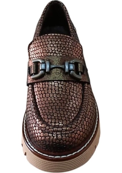 D25KA-3240 Kadın Hakiki Deri Baskılı Tokalı Casual Günlük Ayakkabı Bakır fırsatları