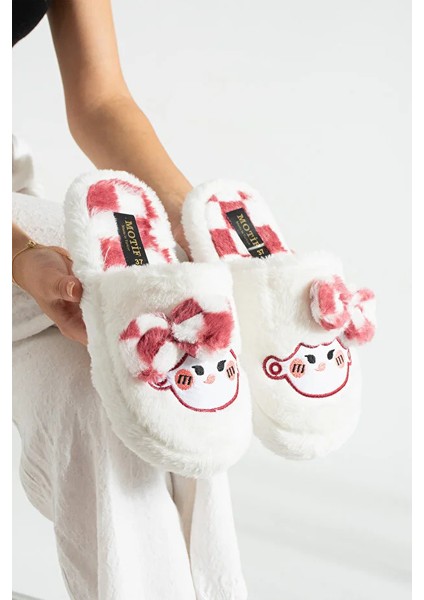 Bubu Kadın Peluş Içi Tüylü Kaydırmaz Rahat Taban Fiyonklu Kışlık Ev Terliği