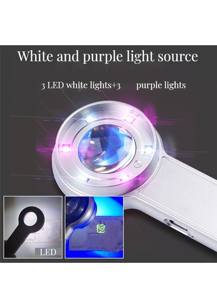 Mücevher Okuması Için LED Işık, Beyaz ve Mor Büyüteç ile 60 Kat Hd Taşınabilir USB Şarjı (Yurt Dışından) indirimleri