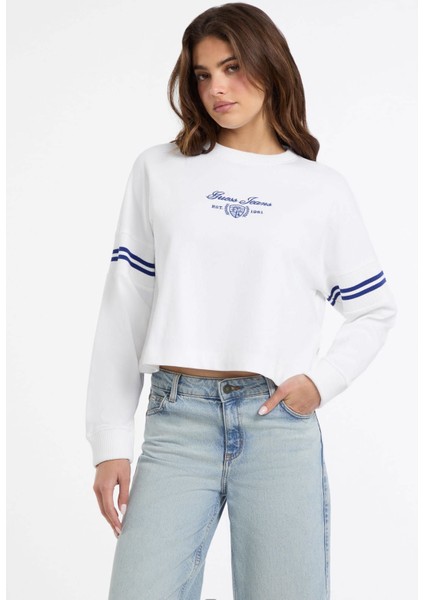 Yuvarlak Yaka Baskılı Beyaz Kadın Sweatshırt Guess Jeans Kadın Sweatshirt fiyatları
