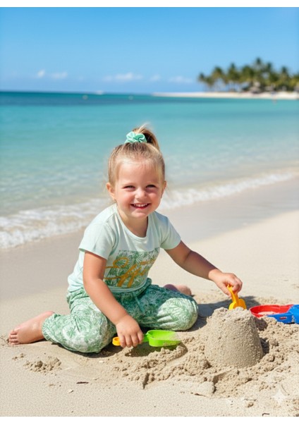 Kız Çocuk Pantolon Tişört Takım %100 Pamuk Nefes Alan Rahat Tarz Tasarım Cepli