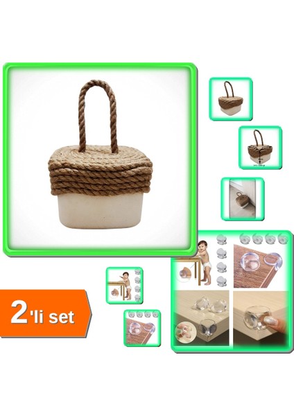 Kare Beton Kapı Stoperi + 4lü Yumuşak Dairesel Güvenlik Köşe Koruyucu - 2li Set ABC123