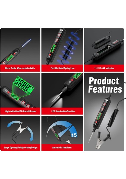 Akıllı Araba Testi Işığı, 0.8V-100V Dc Buzzer Devre Test Cihazı, El Feneri ile Çift Yönlü Voltaj Test Cihazı, Süreklilik Sigortası (Yurt Dışından) modelleri