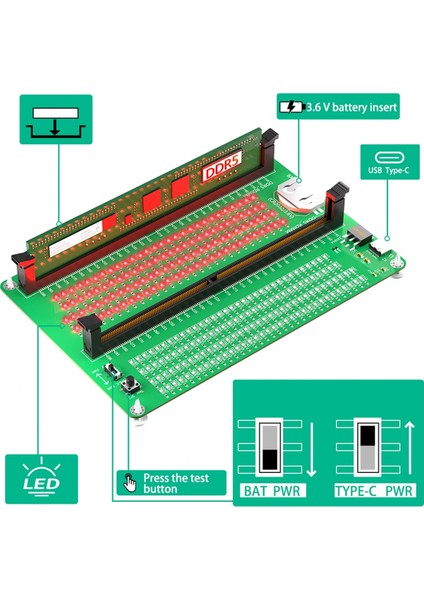 Ddr5 Rdımm/udımm Bellek Test Cihazı Ddr5 Hafıza Test Kartı Masaüstü Bilgisayar Için LED Göstergeleri (Yurt Dışından) fırsatları