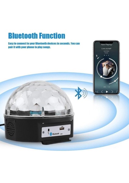 LED Magıc Cristal Sihirli Küre Bluetooth'lu Kumandalı USB Girişli Parti ve Disko Topu