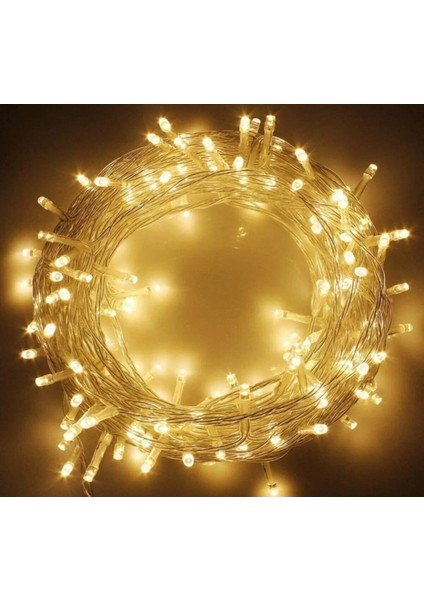 LED 10 Metre 100 Ledli Şeffaf Kablolu Fişli LED Işık - Yılbaşı Süsü Günışığı(Sarı) -Ev-Dekorasyon