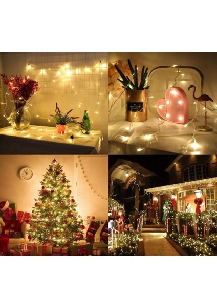 LED 10 Metre 100 Ledli Şeffaf Kablolu Fişli LED Işık - Yılbaşı Süsü Günışığı(Sarı) -Ev-Dekorasyon
