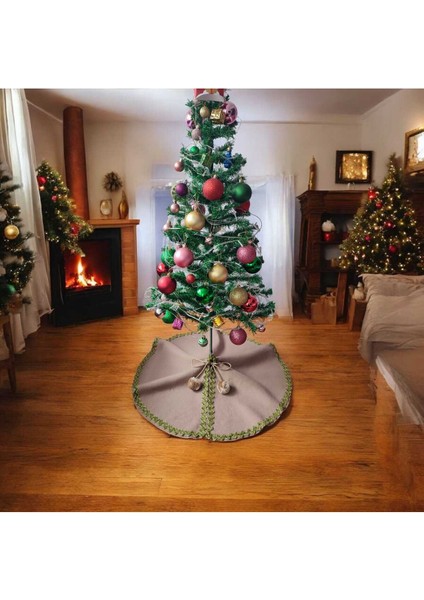 Yılbaşı Çam Ağacı Altı Örtüsü, Çam Ağacı Ayak Halısı Örtüsü, Sütlü Kahve Renk, Peluş Kumaş, 65 cm