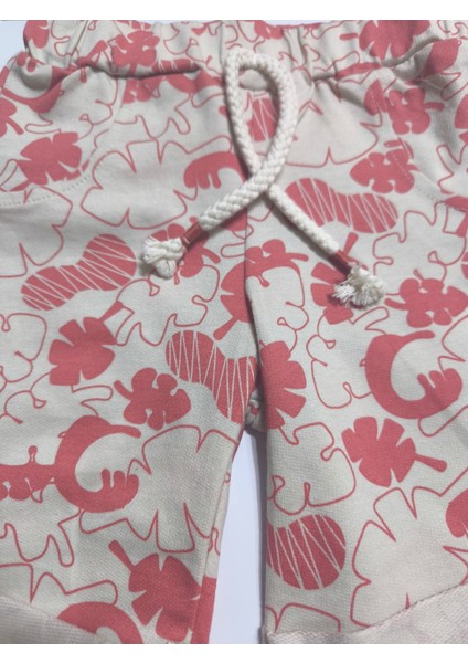 Çocuk Unisex Kız Erkek Şortlu Alt Üst Takım Kreş %100 Pamuk Rahat Tarz Tasarım Premium, Mercan