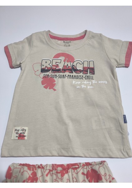 Çocuk Unisex Kız Erkek Şortlu Alt Üst Takım Kreş %100 Pamuk Rahat Tarz Tasarım Premium, Mercan