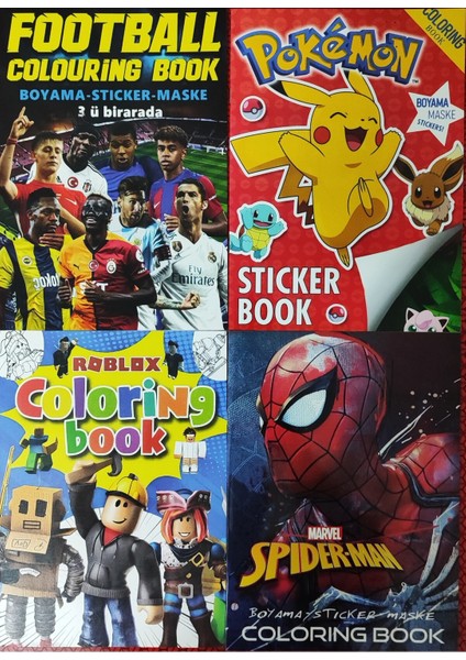 4 Adet Stickerli Boyama Kitabı (Pocemon/futbol/roblox/örümcek Ad.) AD600808