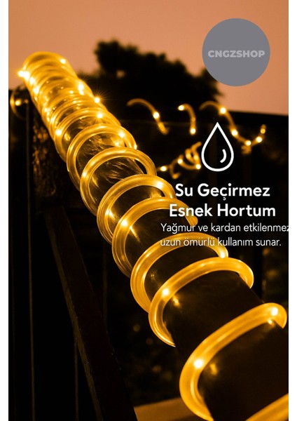 100 LED 12 Metre Sarı Solar Peri LED Işık | Güneş Enerjili Su Geçirmez Bahçe, Balkon, Ağaç ve Yılbaş